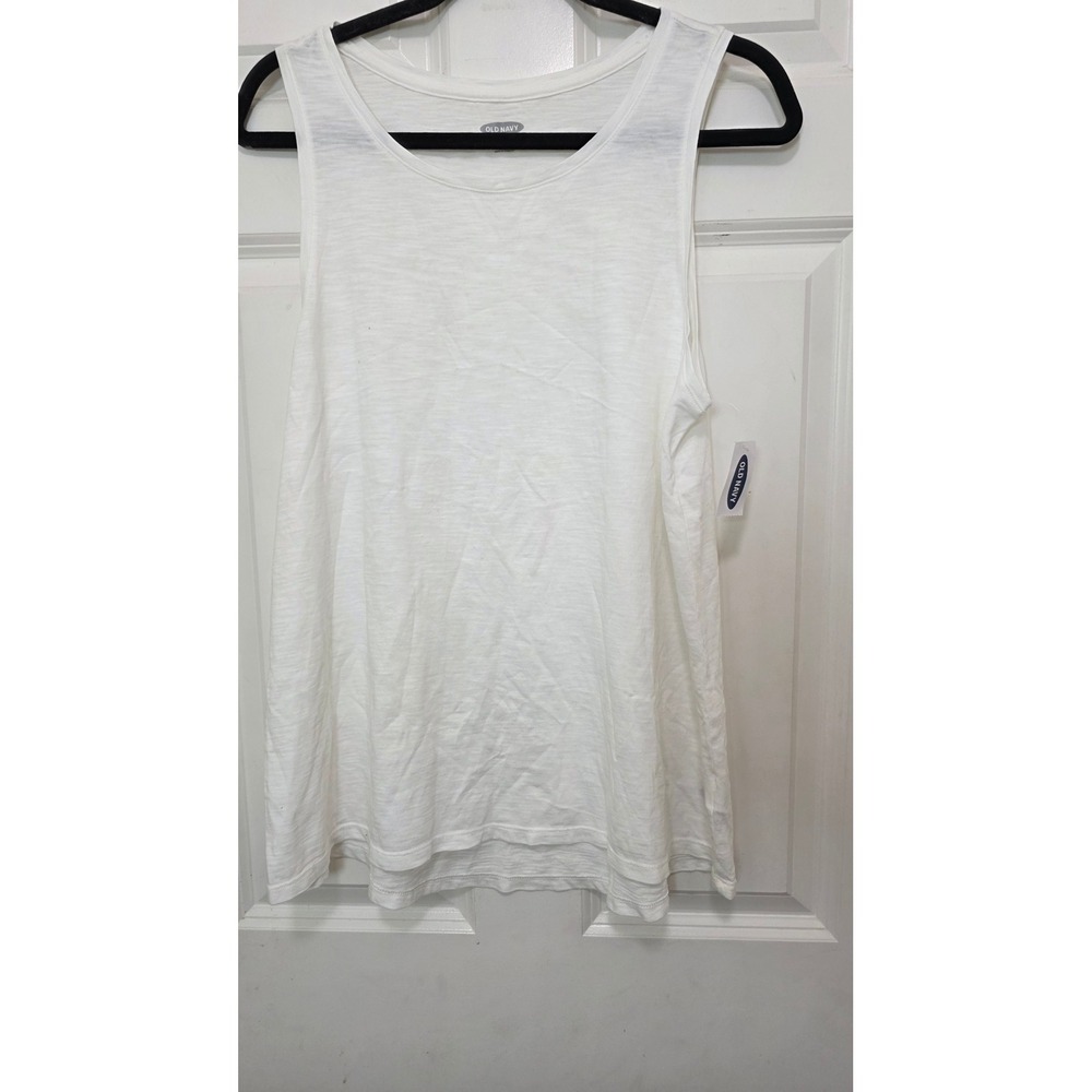 NEW Old Navy EveryWear Tank Top Womens Large White Cotton Slub Sleeveless Basic